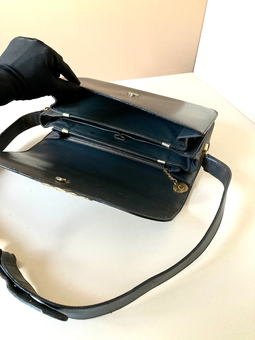 CELINE Black x Gold Horse Carriage Crossbody Bag