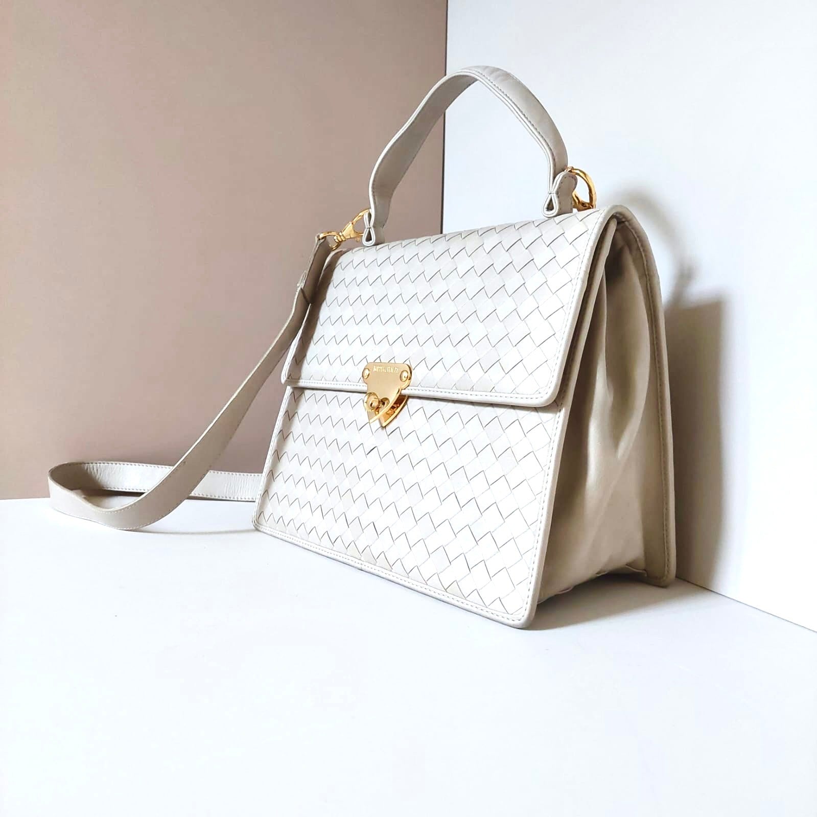 稀有Bottega Veneta米色凱莉皮革凱莉手提包/側背包/斜背包