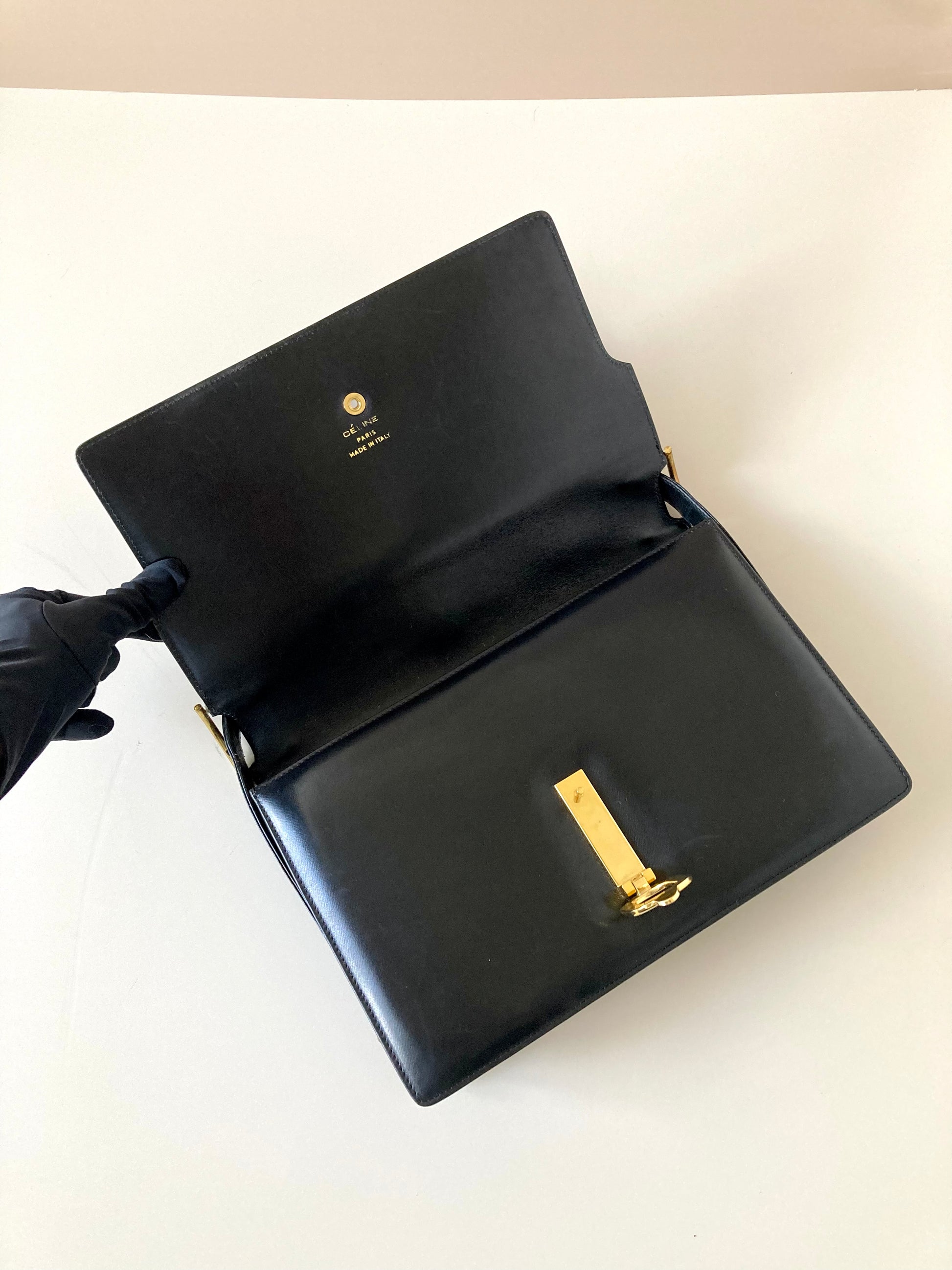 CELINE Black x Gold Horse Carriage Crossbody Bag