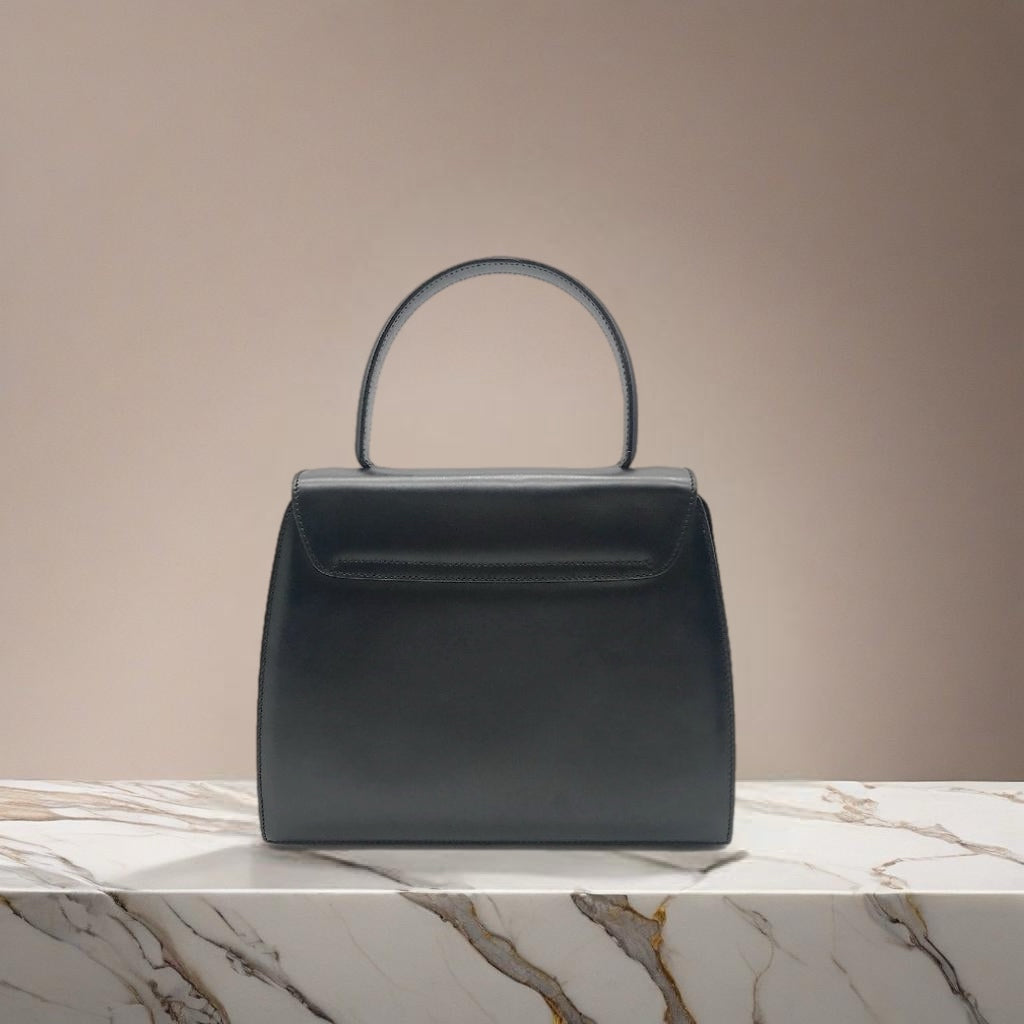 CELINE Rare Planet Black Gold Leather Kelly Handbag/Handbag