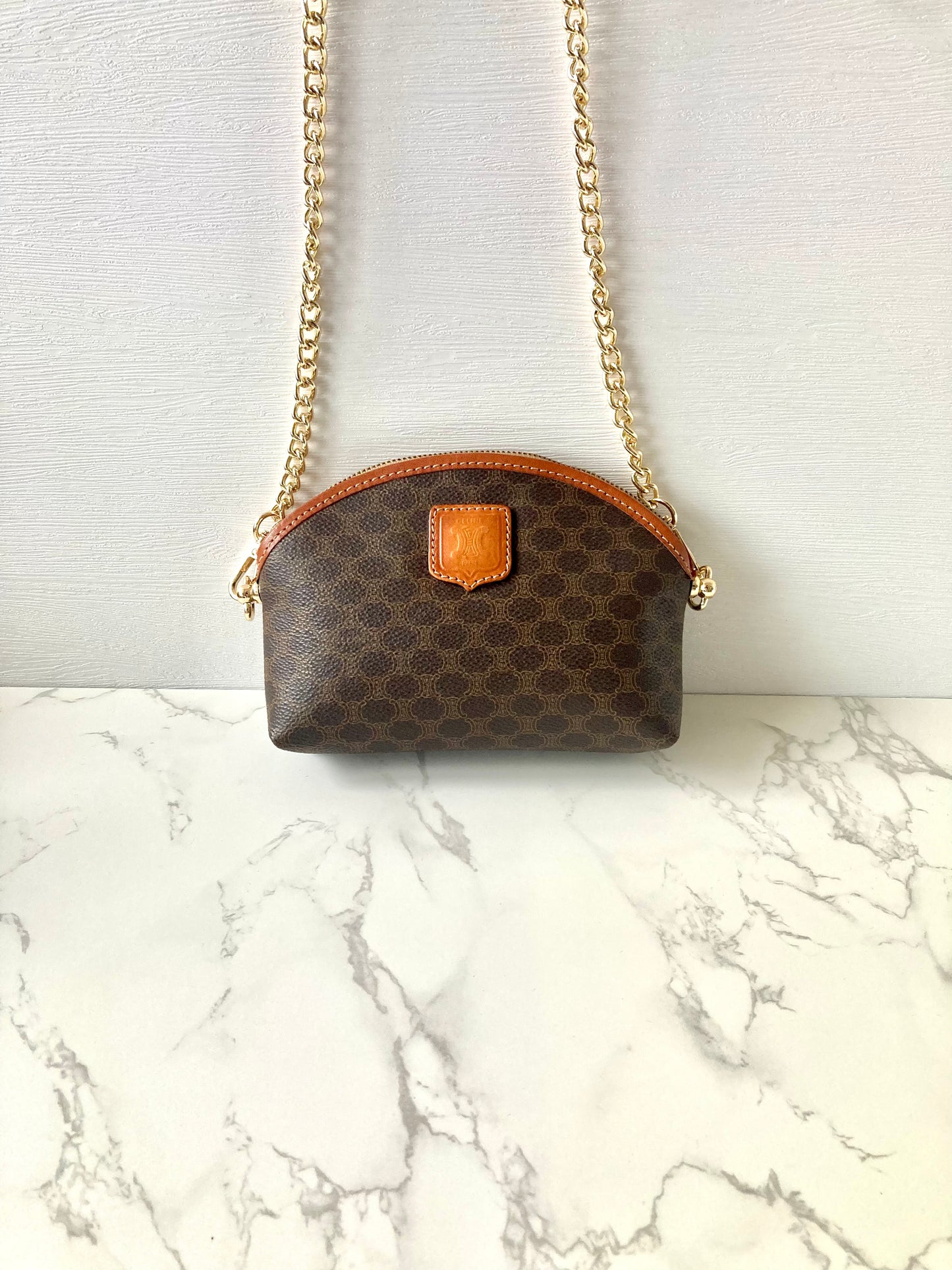 CELINE Brown Monogram Mini Pouch Chain Bag (Add-on)