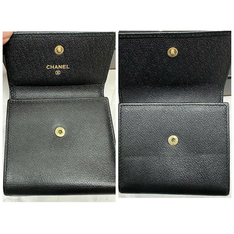 CHANEL full set of accessories · rare black cowhide leather gold coin short clip / small wallet