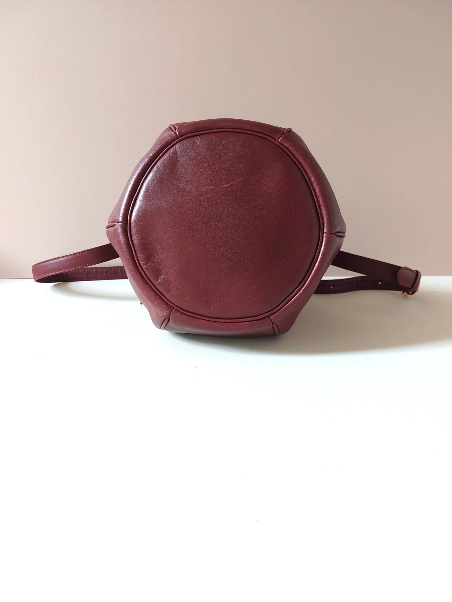 CARTIER Must De Cartier Rare Burgundy Small Bucket Drawstring Bag/Side Bag/Messenger Bag