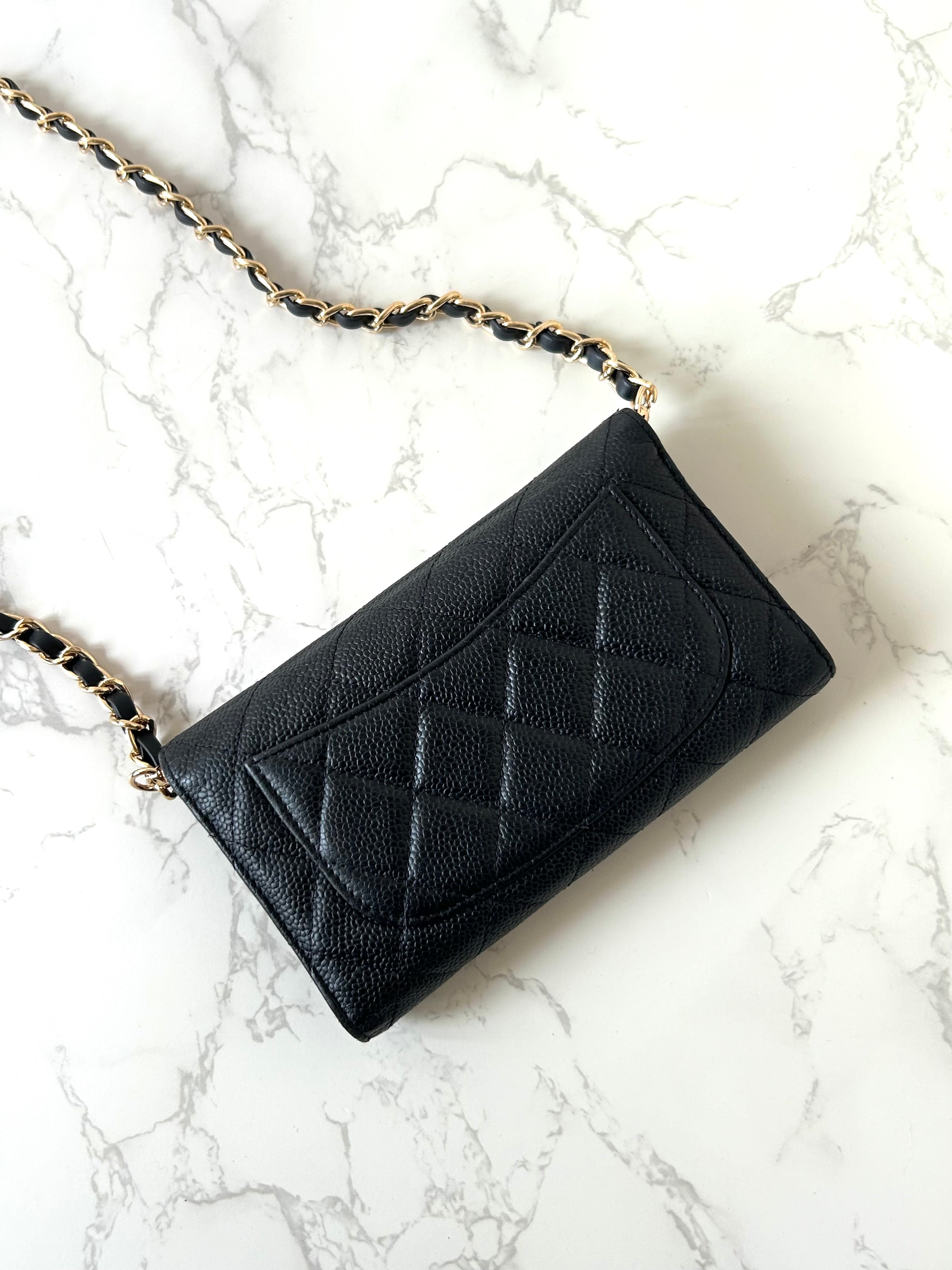 CHANEL Black Caviar Leather Gold Label WOC Long Wallet / Side Bag / Crossbody Bag