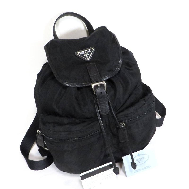 PRADA black silver triangle leather and nylon men's and women's backpack/backpack/backpack - Japanese second-hand Vintage