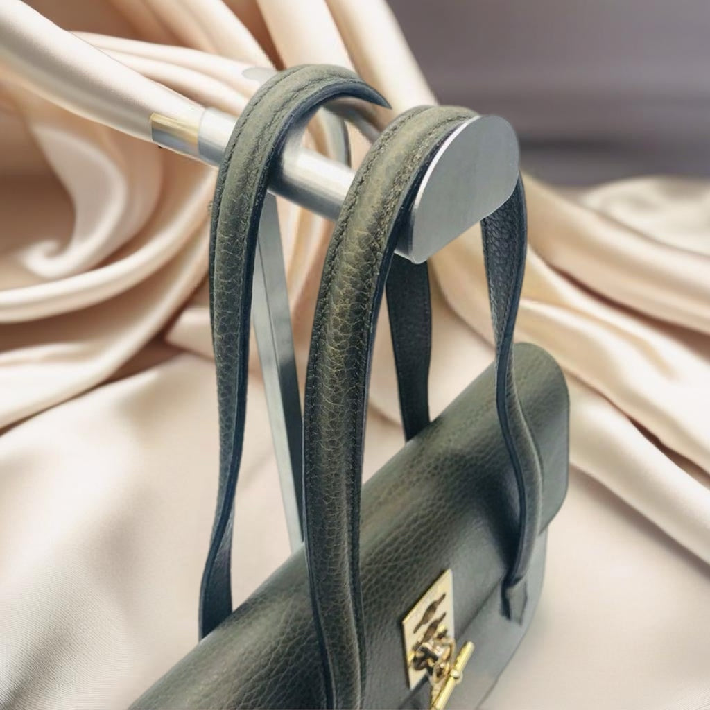 CELINE rare olive green gold tuo watch chain leather Kelly handbag / side bag