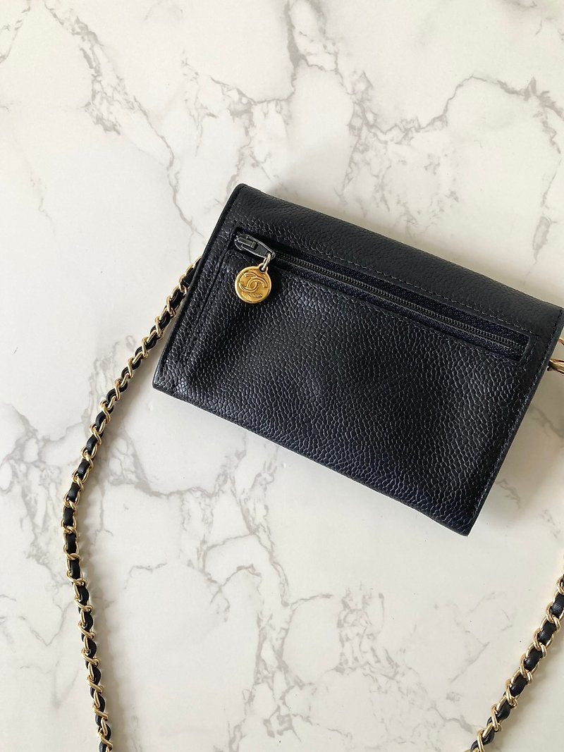 CHANEL Black Caviar Small Bag/Side Bag/Messenger Bag/Clutch Bag/Mid-Length Wallet