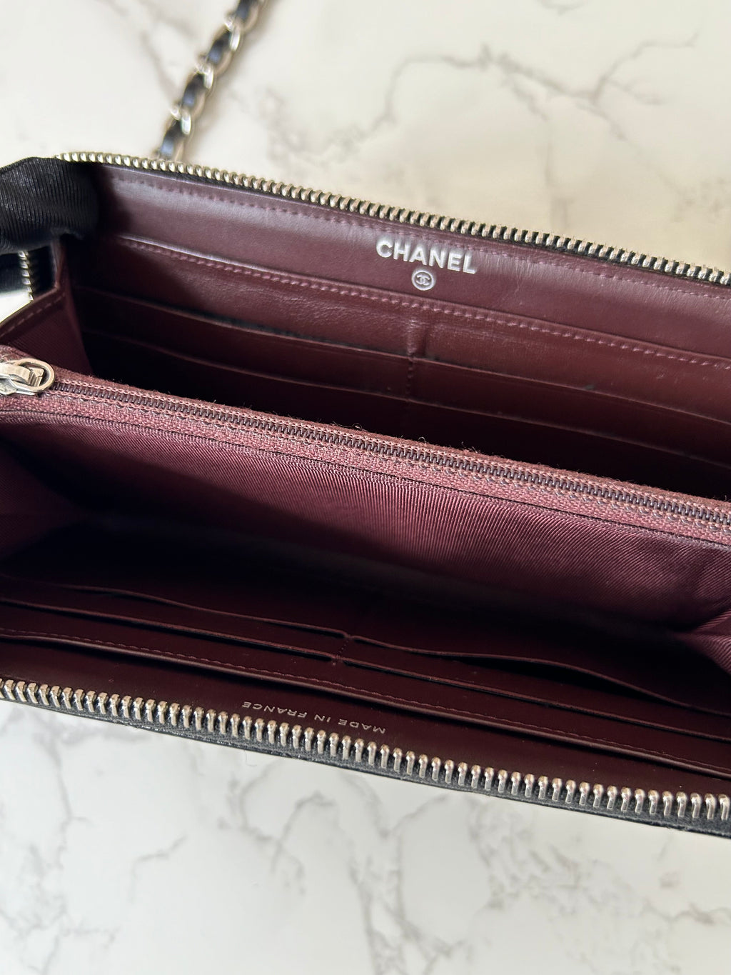 CHANEL black silver buckle caviar leather zipper side bag/crossbody bag/long clip/wallet