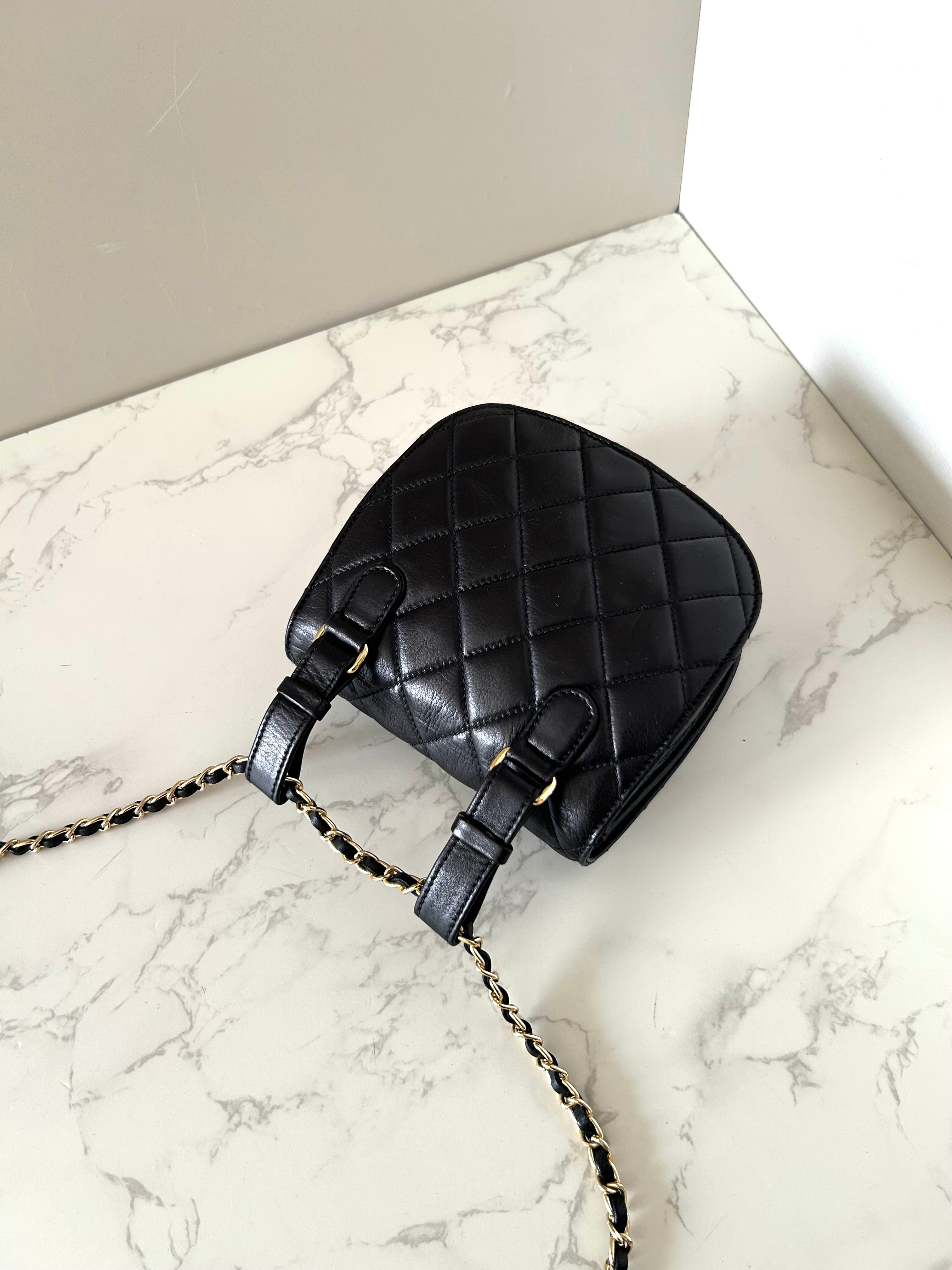 CHANEL rare black lambskin leather swivel buckle saddle bag / clutch / oblique bag