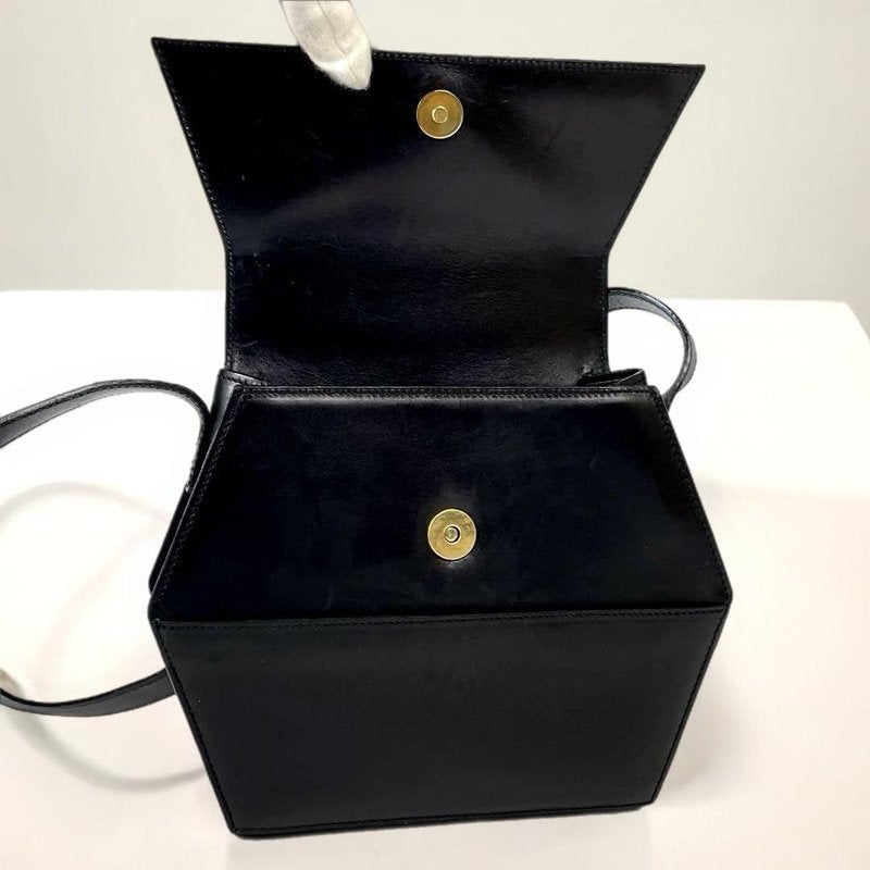 CELINE Rare Black Planet Hexagonal Leather Side Bag / Crossbody Bag