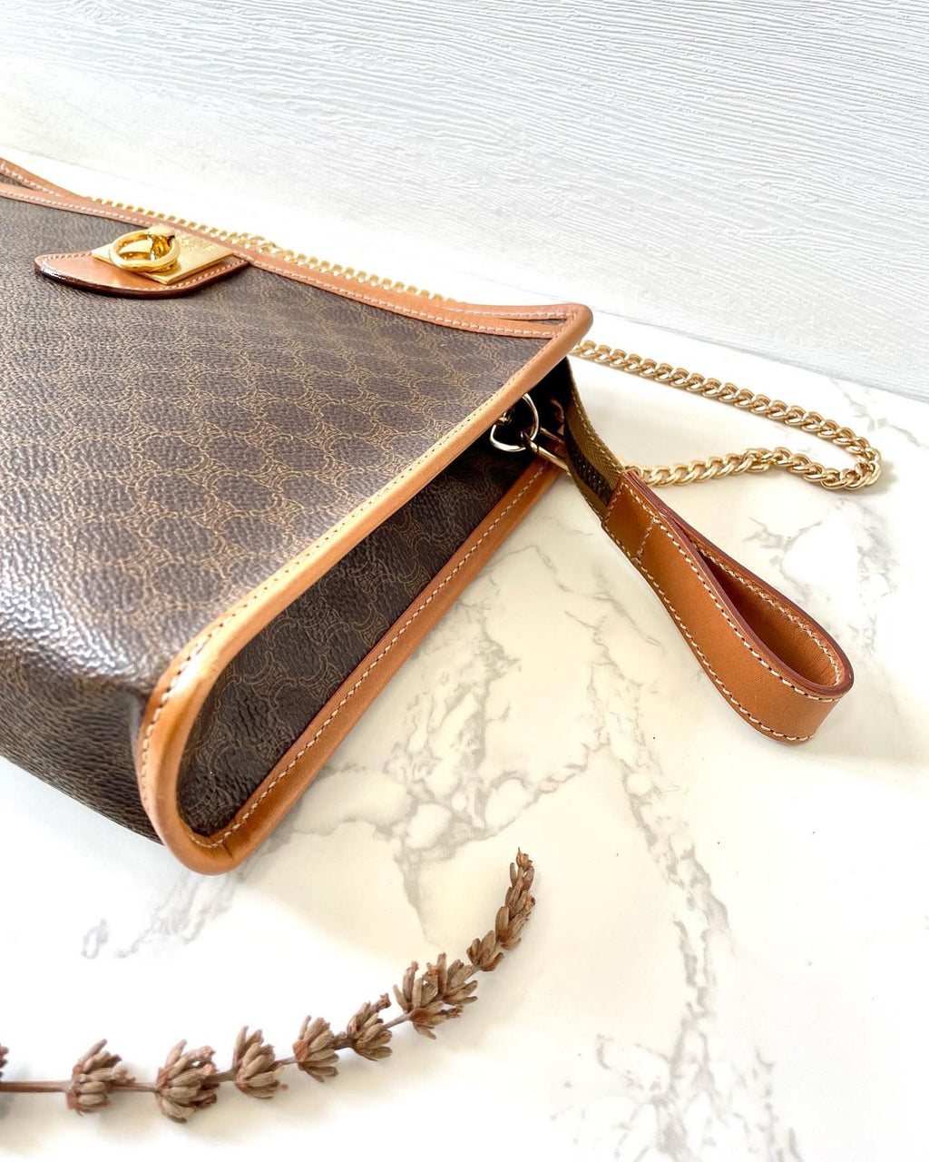 CELINE Brown Monogram Chain Crossbody Bag
