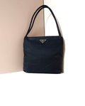 PRADA black silver triangle nylon tote bag/shoulder bag/handbag