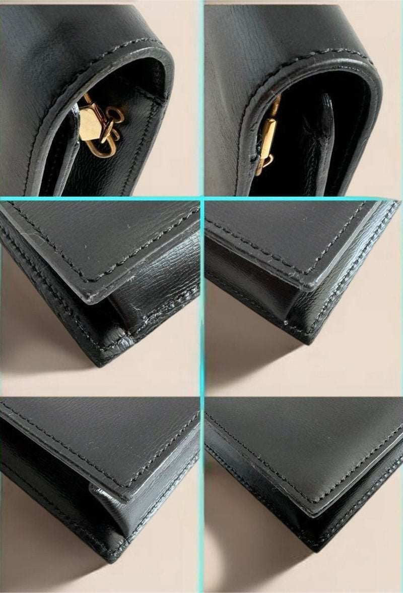 CHRISTIAN DIOR 黑色金扣皮革腋下鏈條側背包
