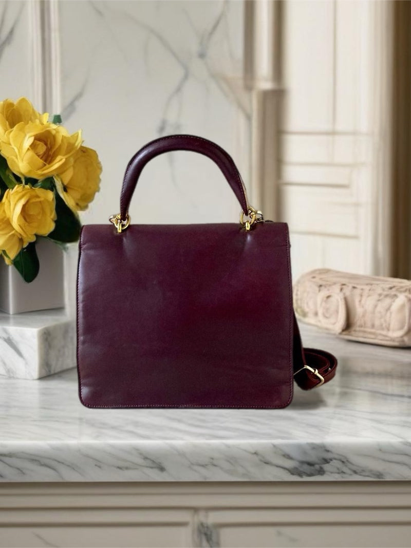 CELINE rare gold star wine red leather Kelly with star handbag/side bag/oblique bag