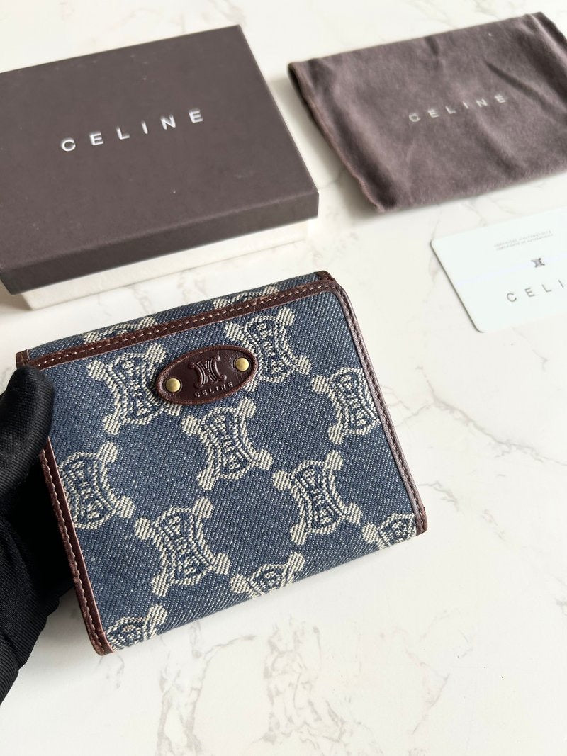 Celine denim blue monogram Arc de Triomphe short wallet