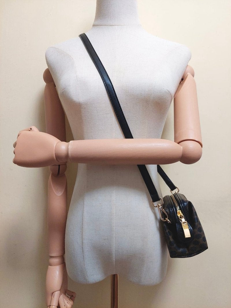 CELINE black old flower small cloud leather side bag/crossbody bag/clutch bag