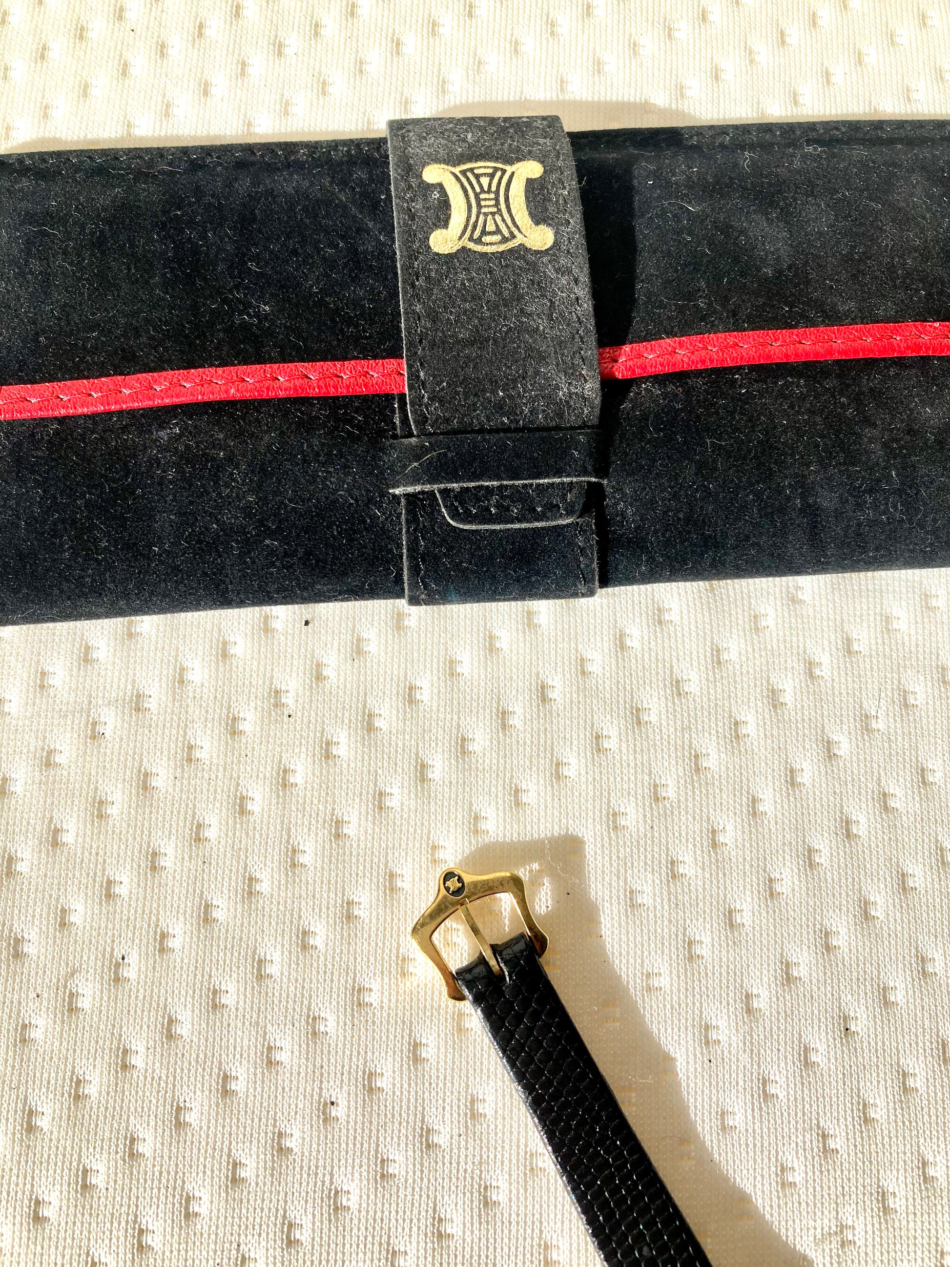 CELINE Black x Gold Hexagon Horse Carriage Watch