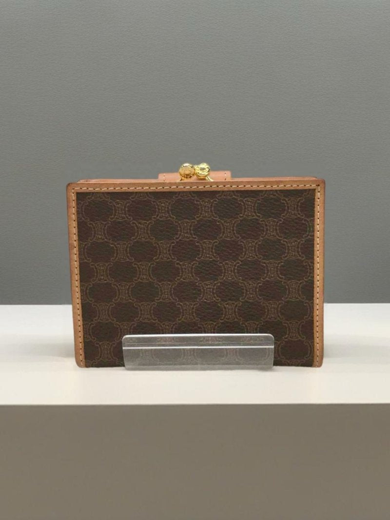 CELINE Brown Old Flower Arc de Triomphe Old Flower Short Wallet/Purse/Wallet