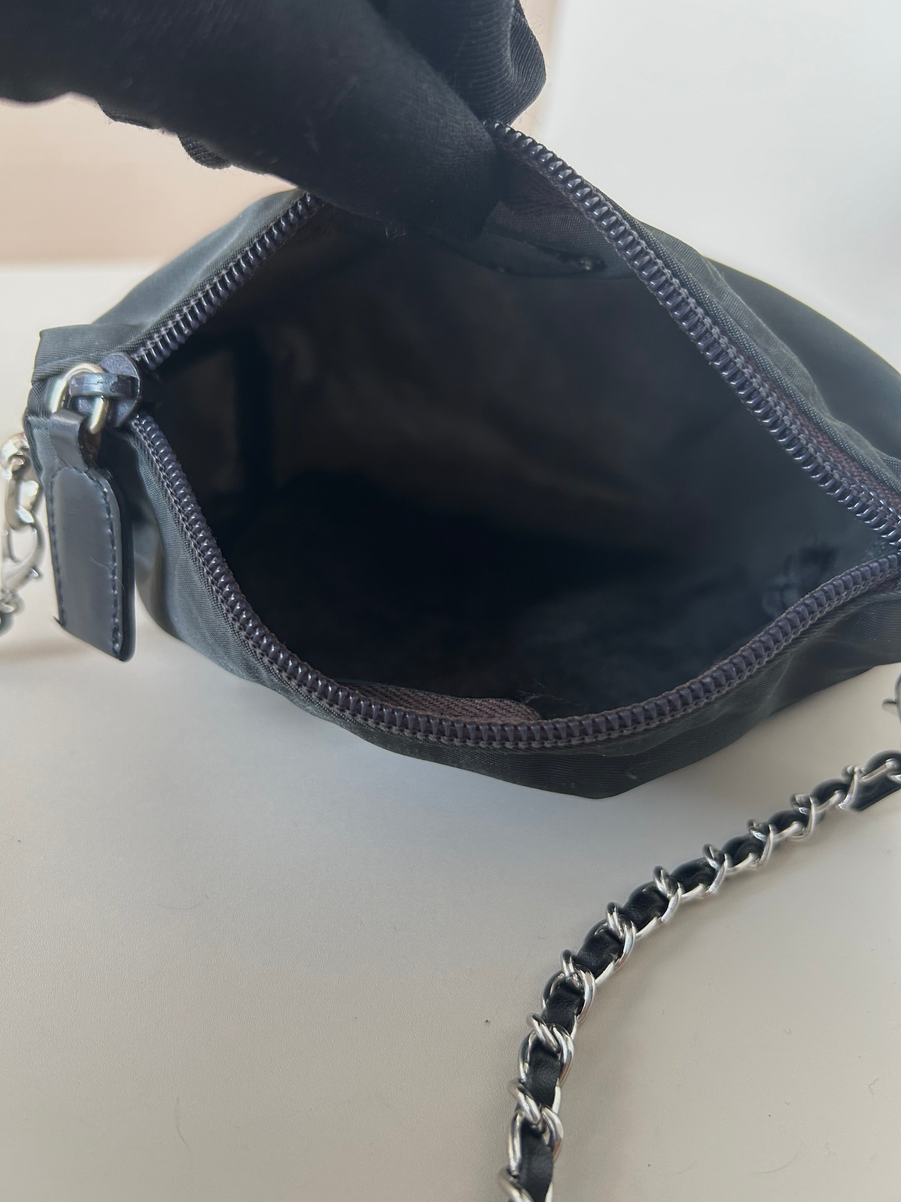 PRADA parachute black chain small bag/shoulder bag/side backpack