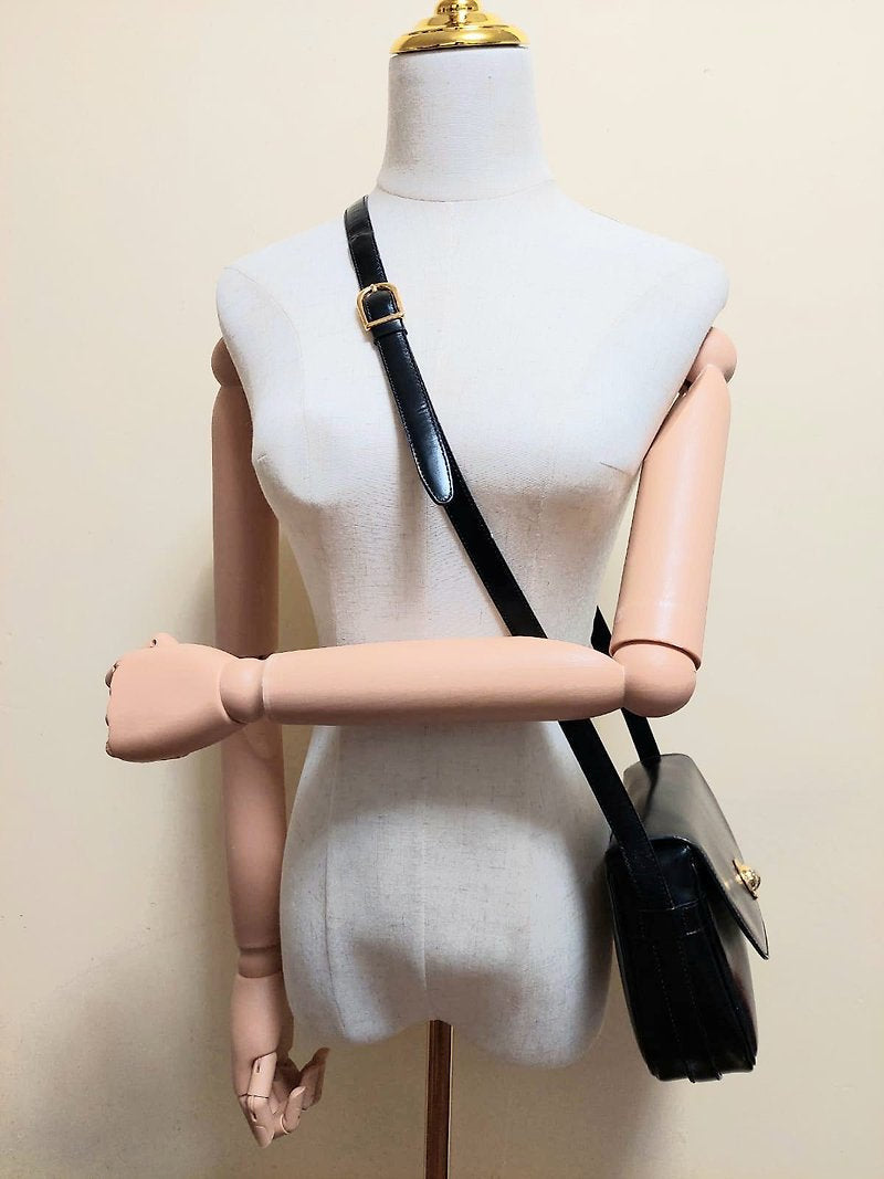 CELINE rare gold planet black leather tofu small bag / side bag / oblique bag