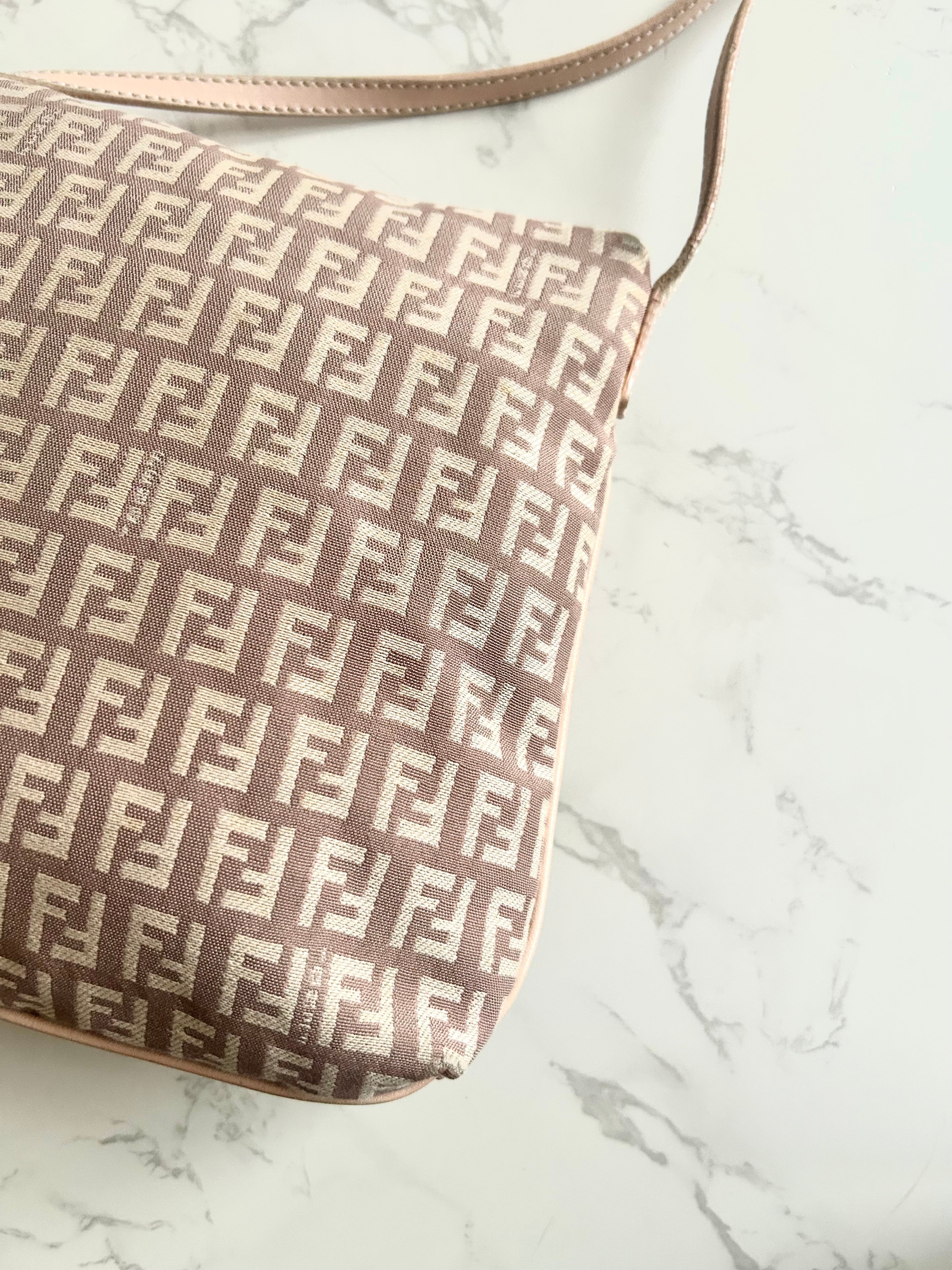 FENDI Rare Dried Rose Gold Buckle Zucca Monogram Shoulder Bag/Crossbody Bag