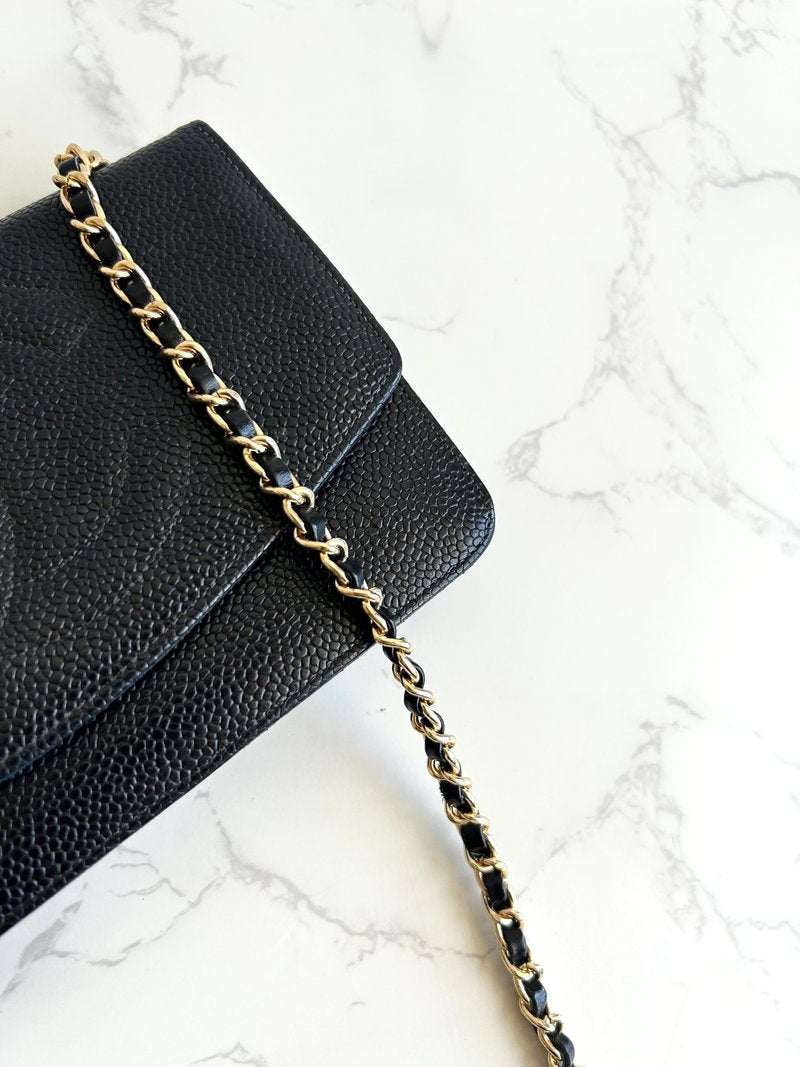 CHANEL Rare Black Caviar Leather WOC/Wallet/Side Bag/Messenger Bag