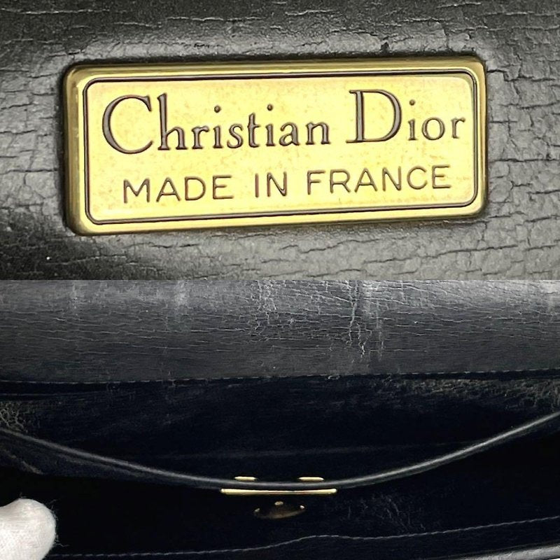 CHRISTIAN DIOR 稀有黑色拼接皮革金扣側背包/斜背包