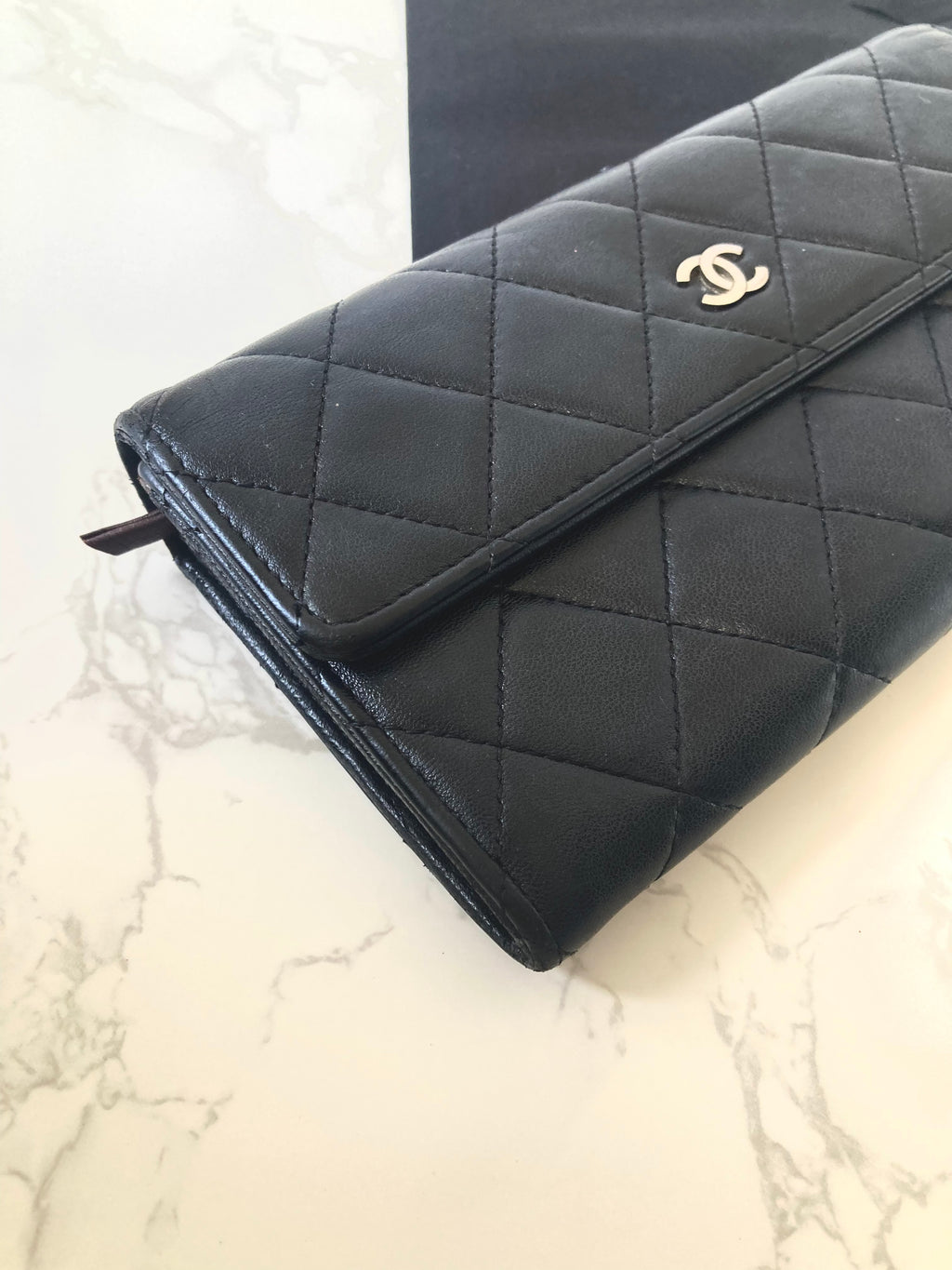 CHANEL Classic Black Lamb Skin Long Wallet