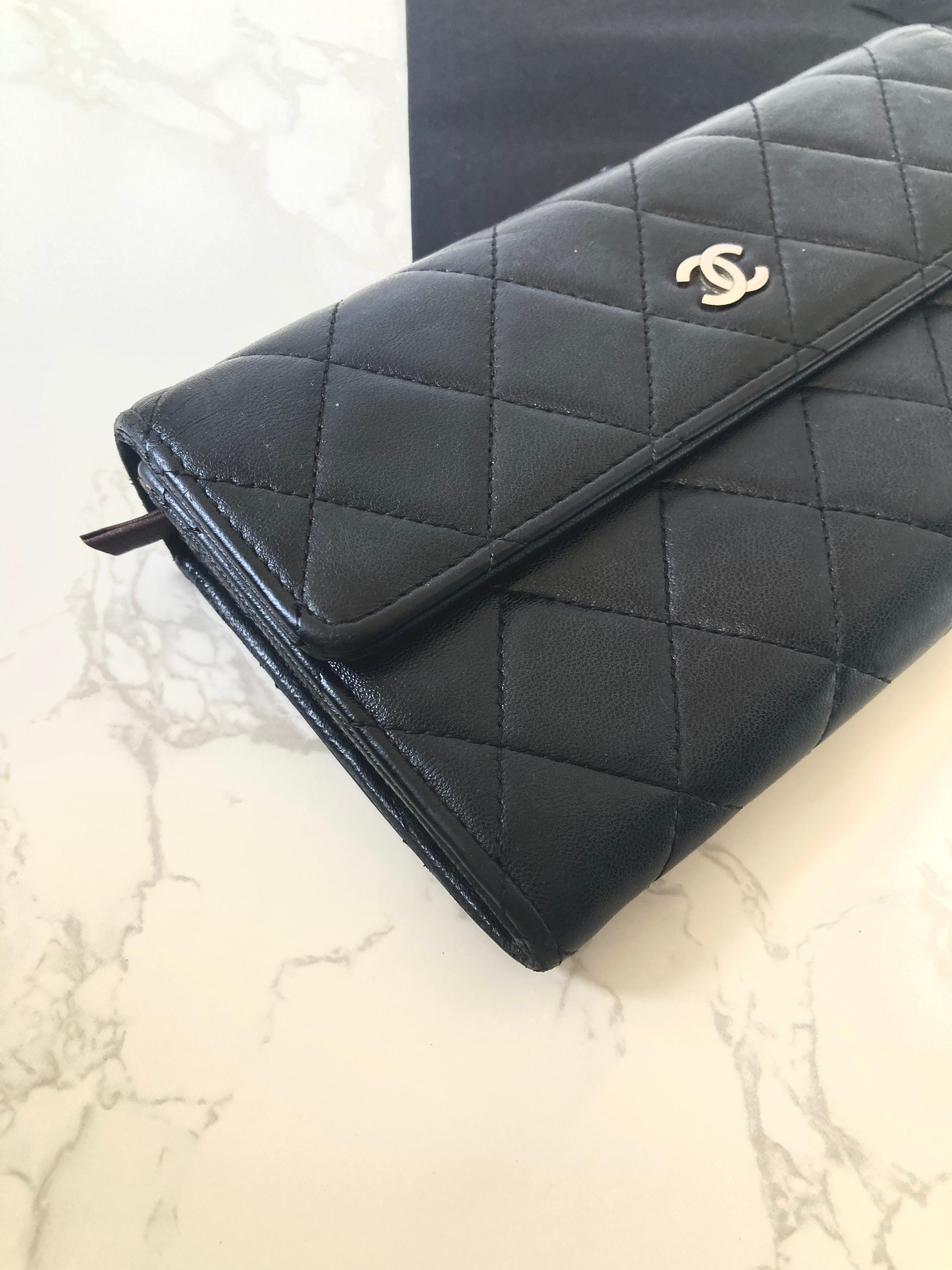 CHANEL Classic Black Lamb Skin Long Wallet