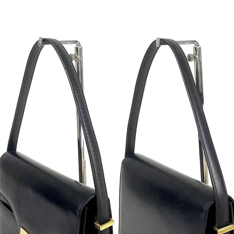 CELINE rare black gold buckle cowhide leather flap box small bag/side backpack/underarm bag
