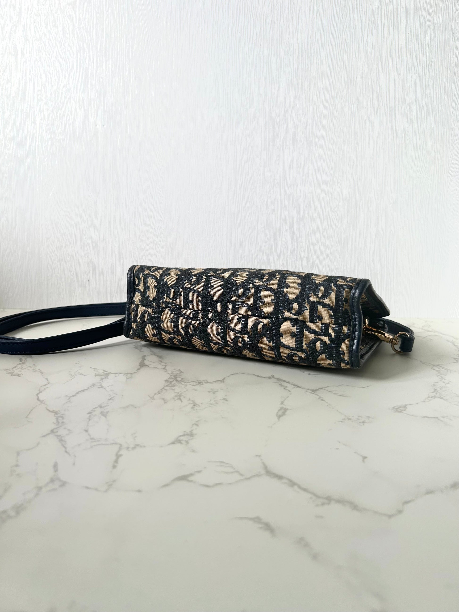 CHRISTIAN DIOR dark blue and black monogram shoulder bag / side bag / oblique bag