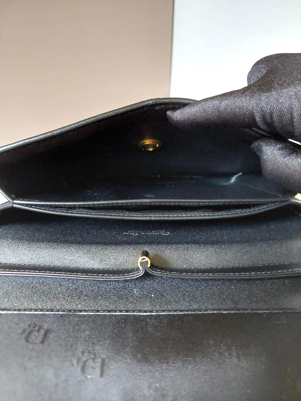 CHRISTIAN DIOR Rare black leather CD gold buckle flap side bag / short crossbody bag