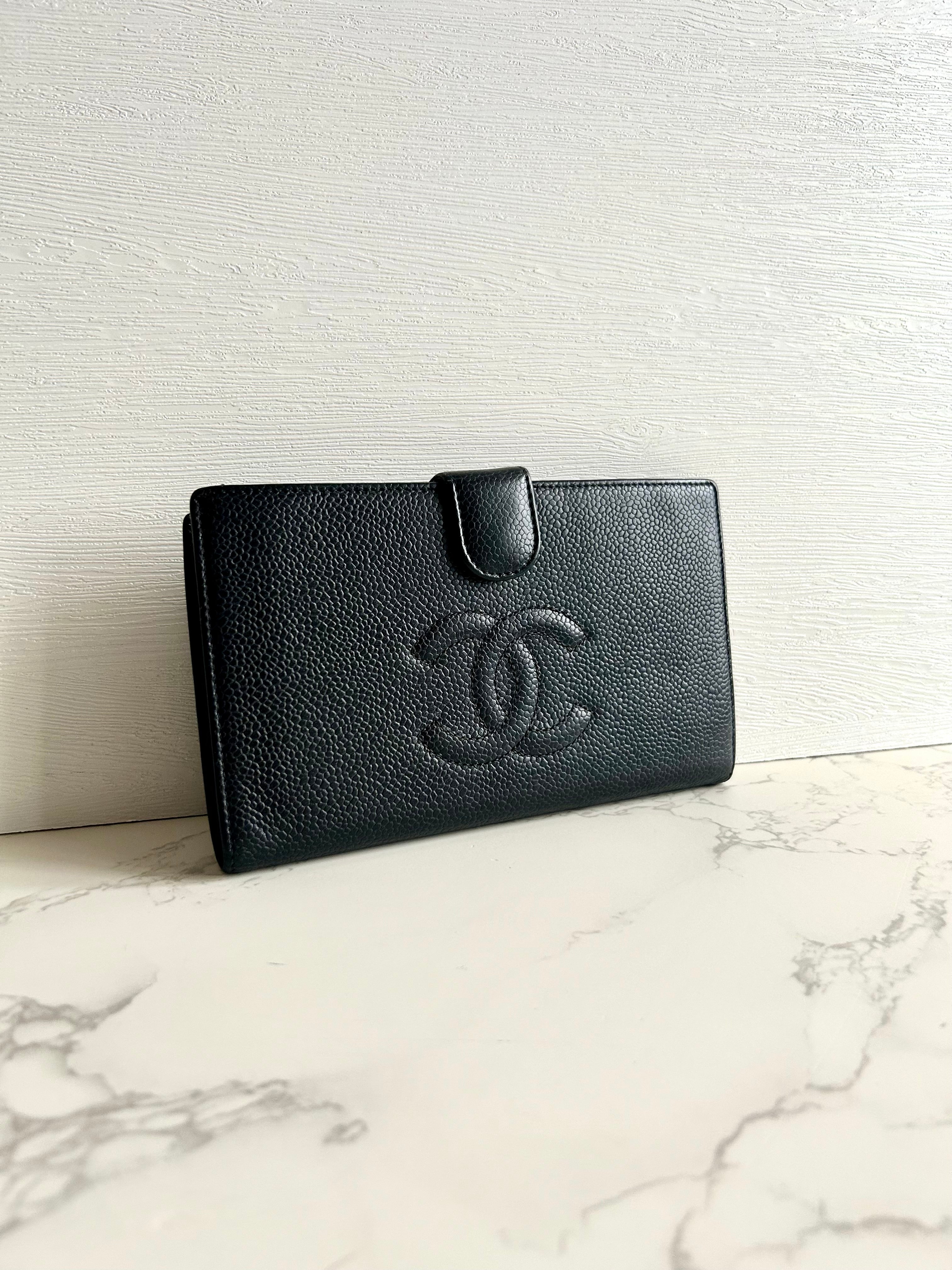 CHANEL Black Classic Caviar Leather Long Wallet/Wallet