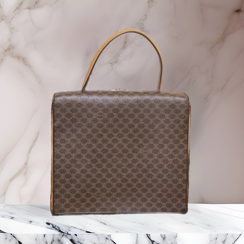 CELINE rare multi-Arc de Triomphe coffee color old flower gold buckle Kelly leather flap handbag