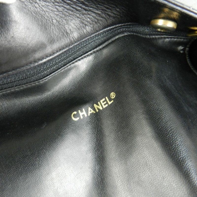 CHANEL Black Metalasse lambskin chain tote bag / side bag
