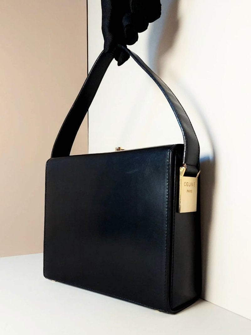 CELINE black gold ring envelope box small clutch / underarm bag