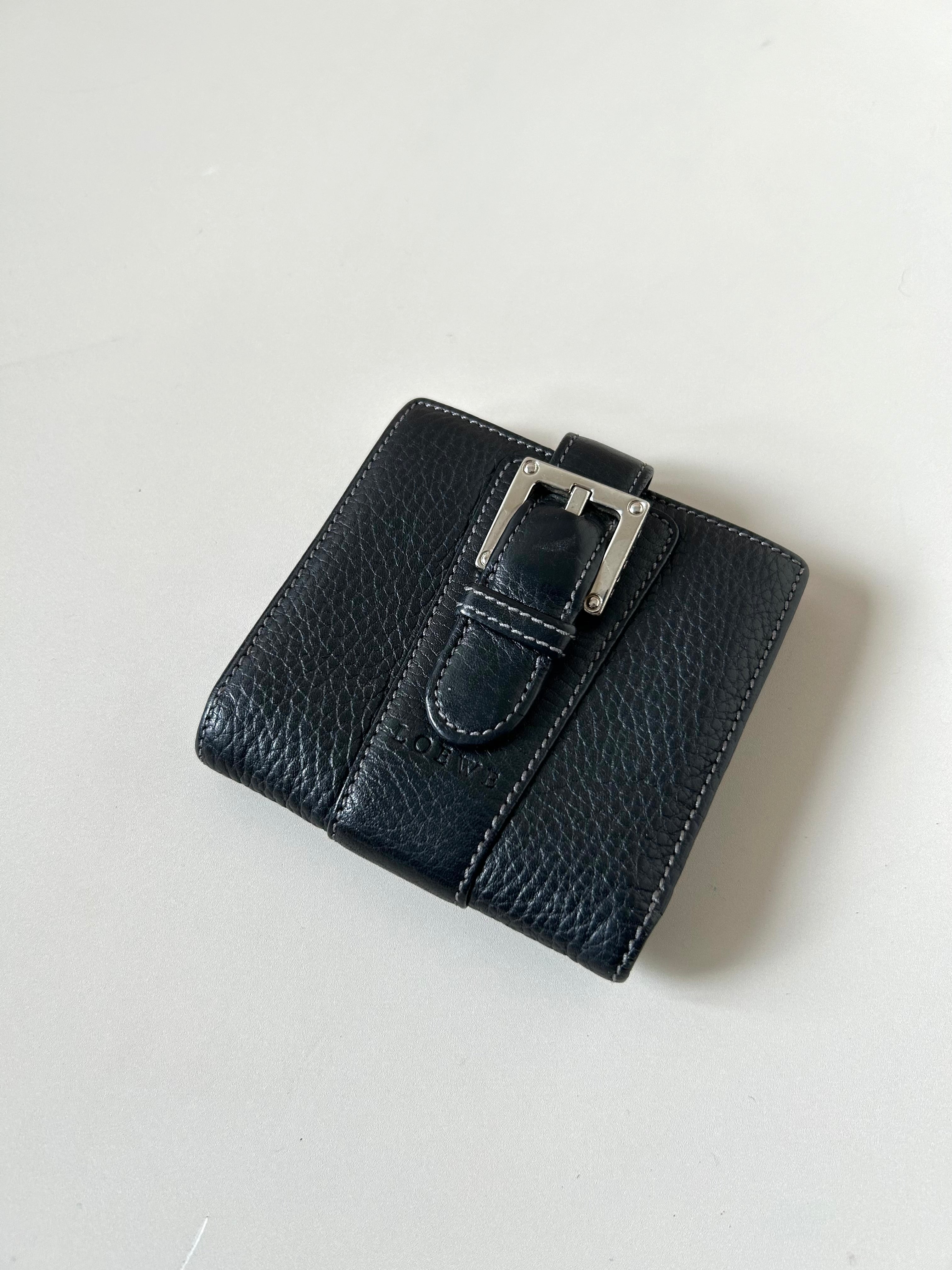 LOEWE rare black cowhide leather short wallet / small wallet / coin purse