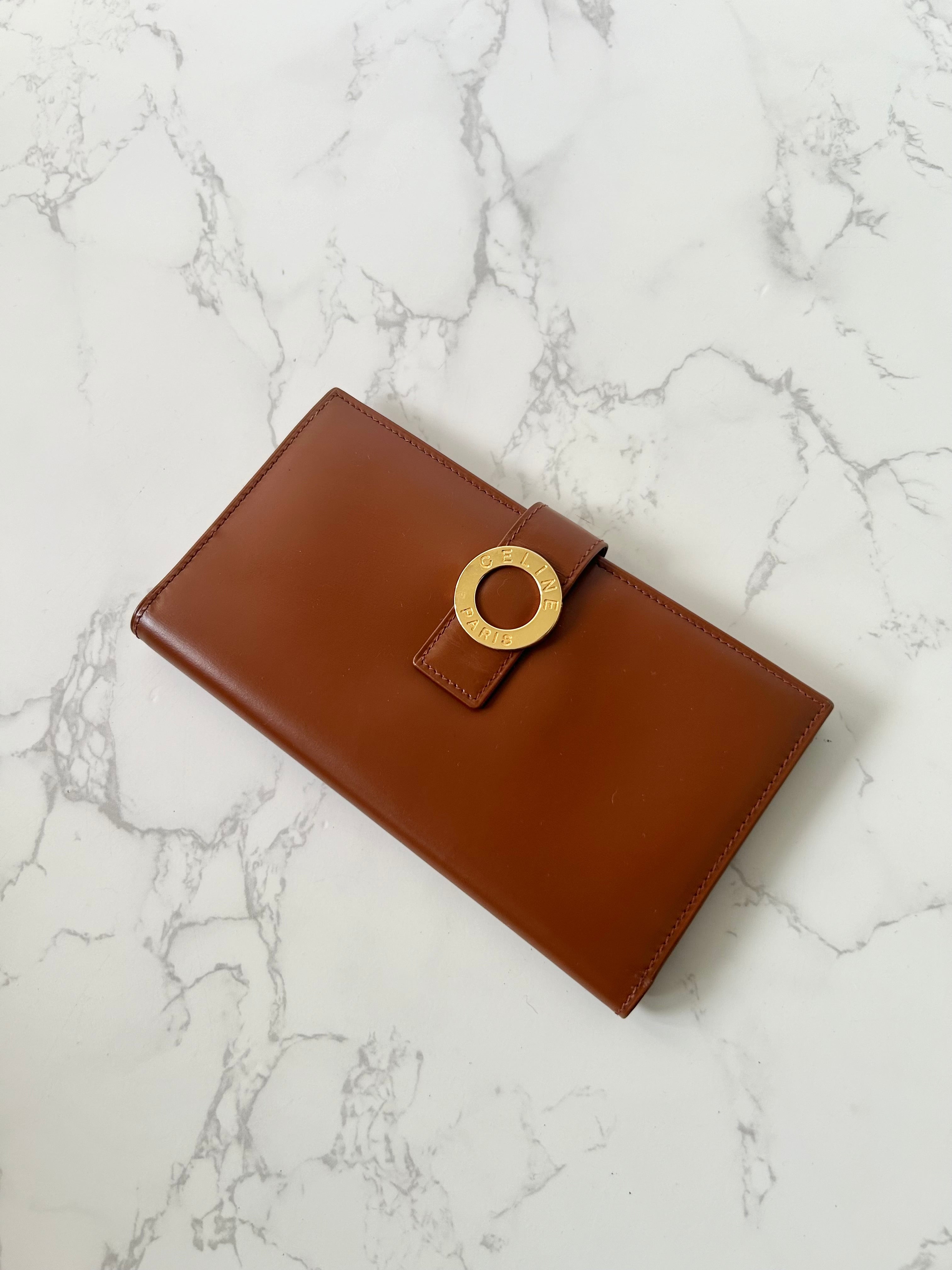 CELINE Brown Gold Ring Leather Long Wallet / Wallet
