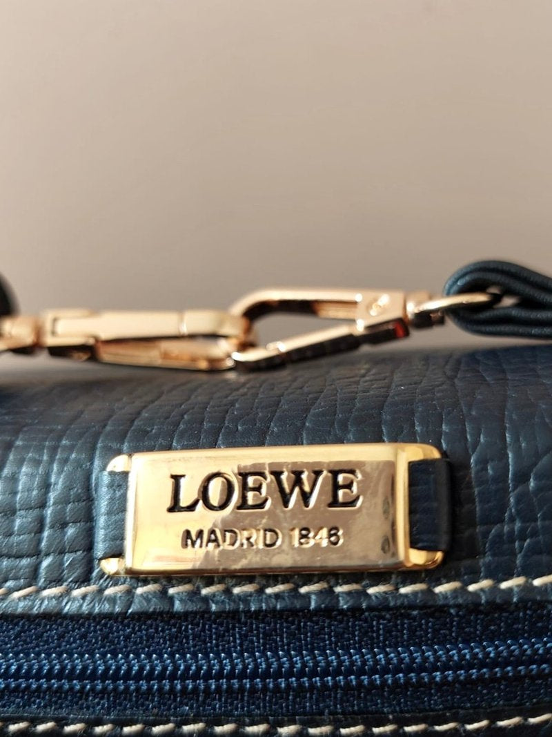 LOEWE rare navy blue black leaf Kelly dual-use side bag / oblique bag / handbag