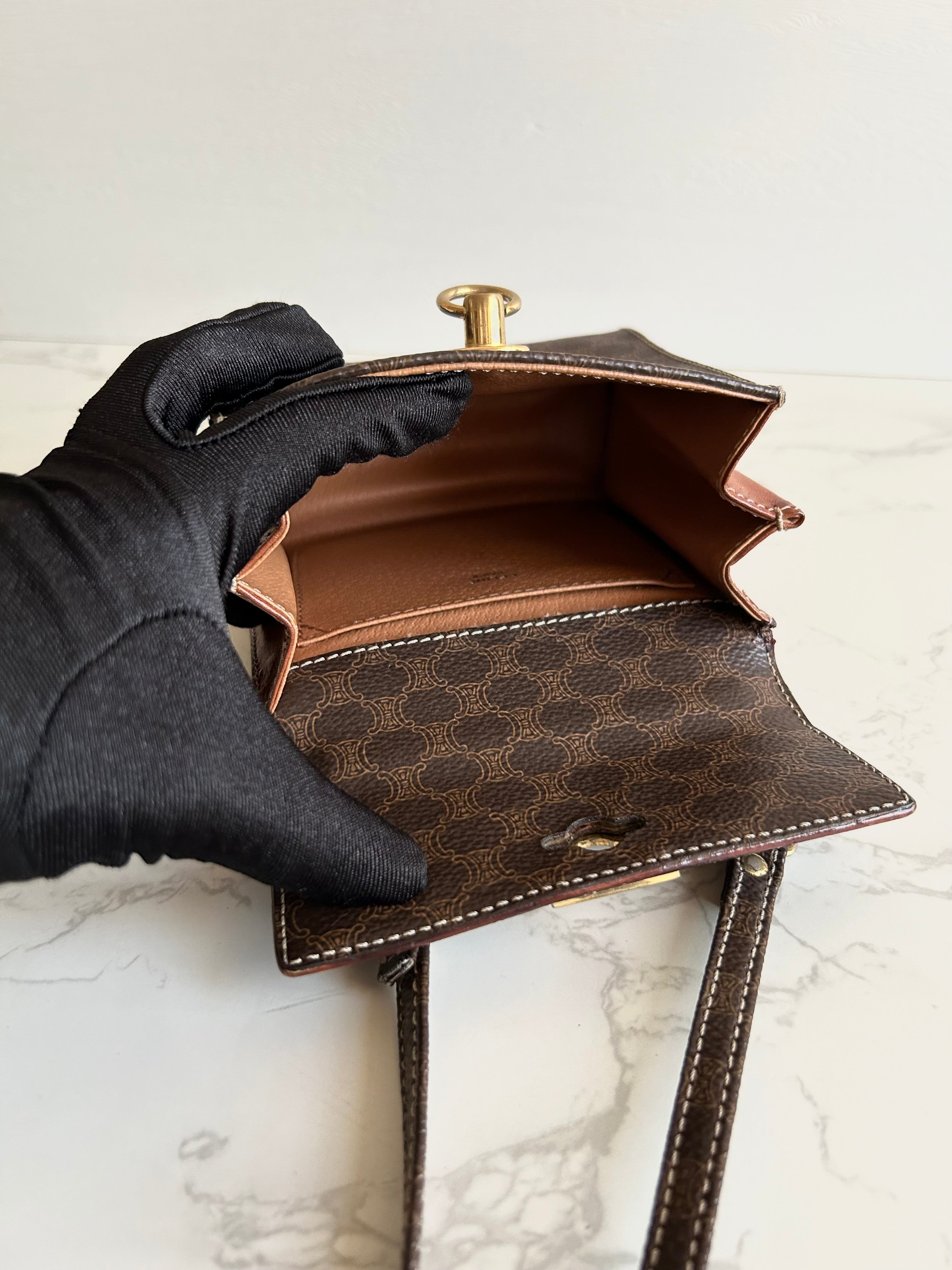 CELINE Extremely Rare Brown Triomphe Mini Kelly (with Original Triomphe Shoulder Strap) Crossbody Bag/Shoulder Bag