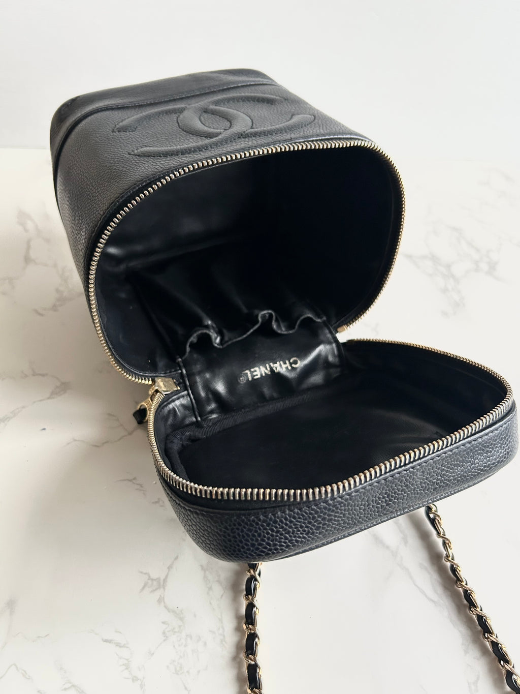 Chanel黑色魚子醬Vanity Box盒子包/斜背包/側背包