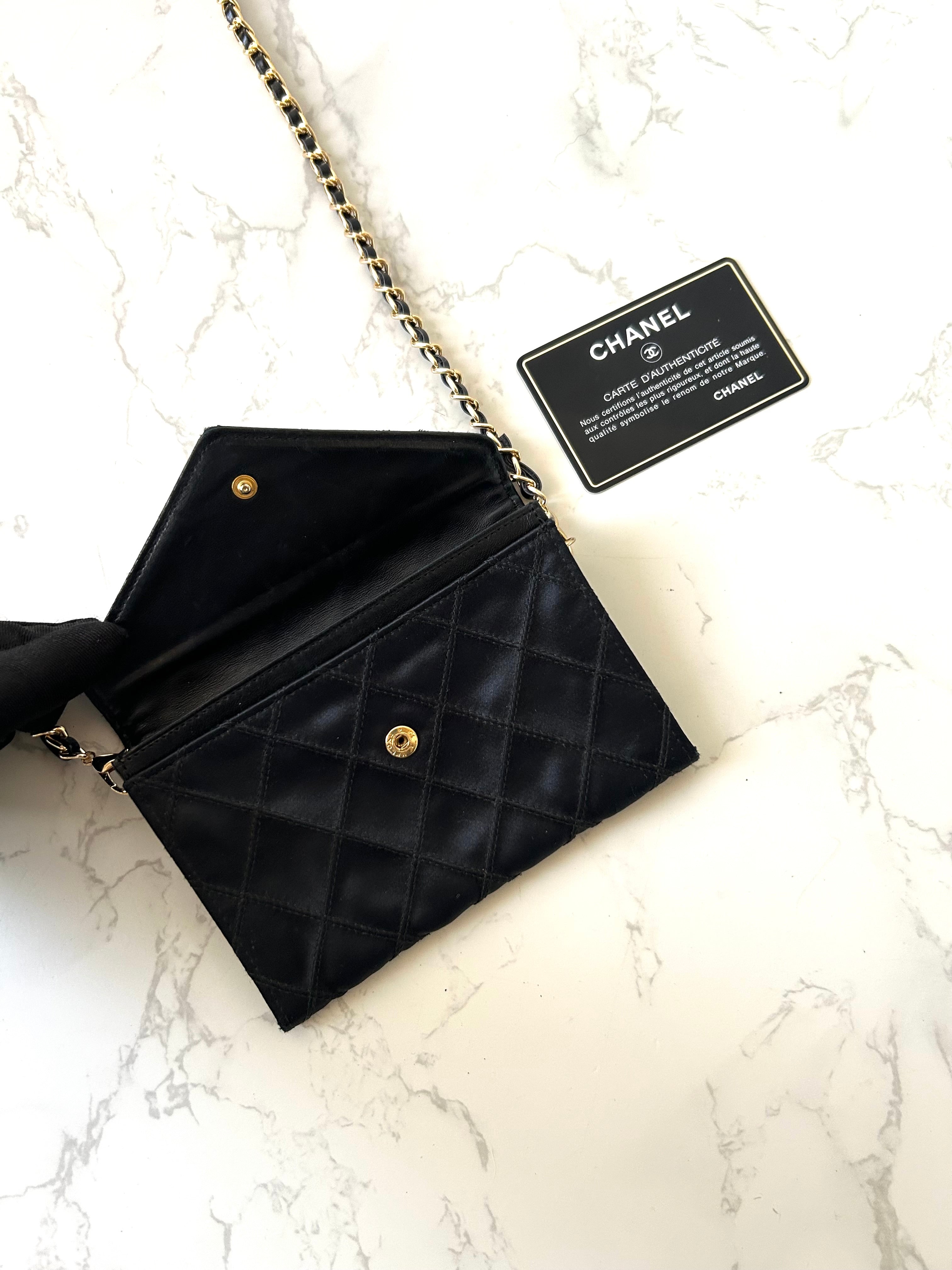CHANEL Rare Black Satin Rhinestone Small Bag/Side Bag/Messenger Bag/Clutch Bag