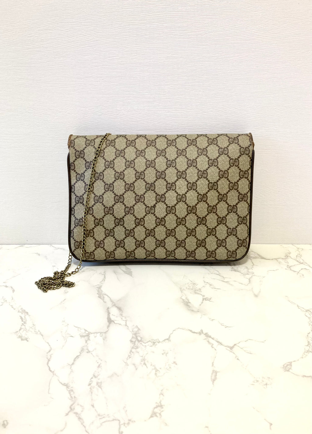 GUCCI Brown Monogram Horseshoe Shoulder Bag