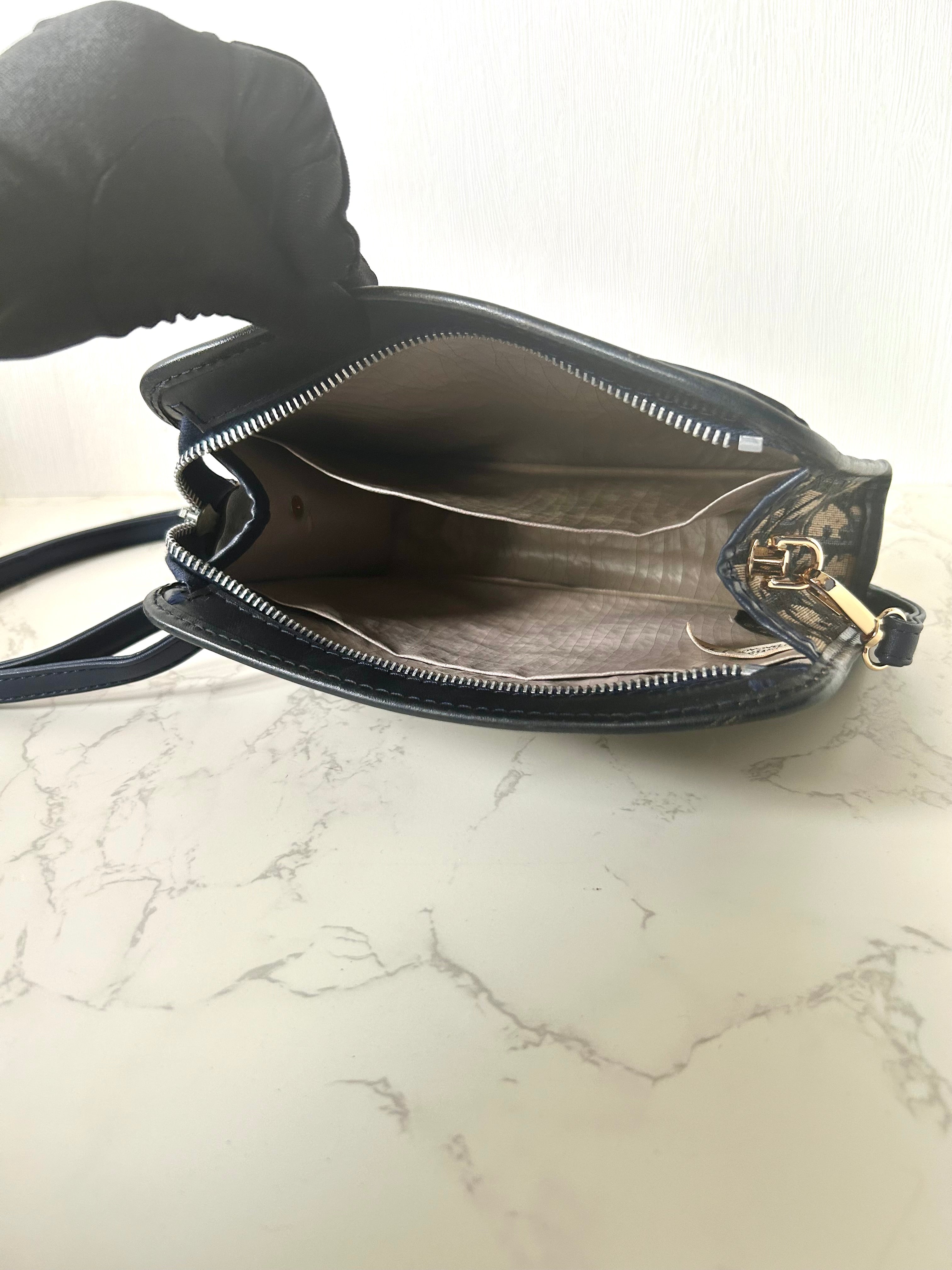 CHRISTIAN DIOR dark blue and black monogram shoulder bag / side bag / oblique bag