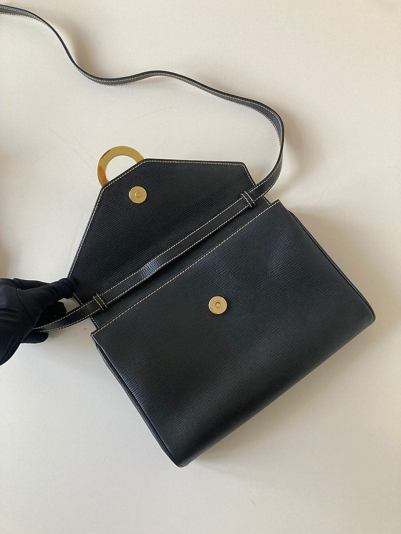CELINE black large gold ring envelope leather small bag/side bag/crossbody bag