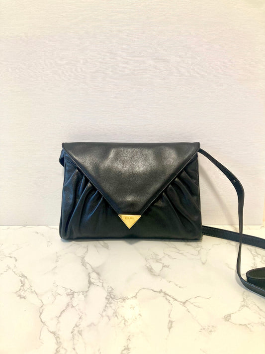 CELINE Rare Black x Gold Leather Envelope Shoulder Bag