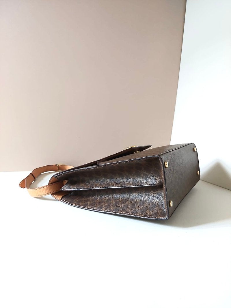 CELINE 中古咖啡色老花信封盒子包/側背包/斜背包