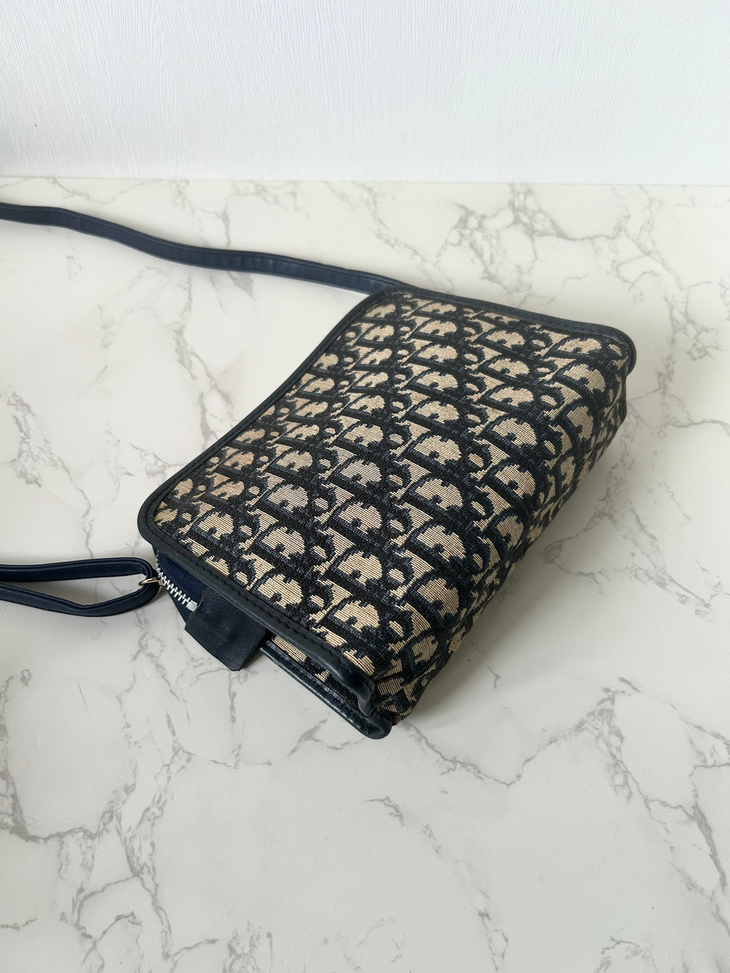 CHRISTIAN DIOR dark blue and black monogram shoulder bag / side bag / oblique bag