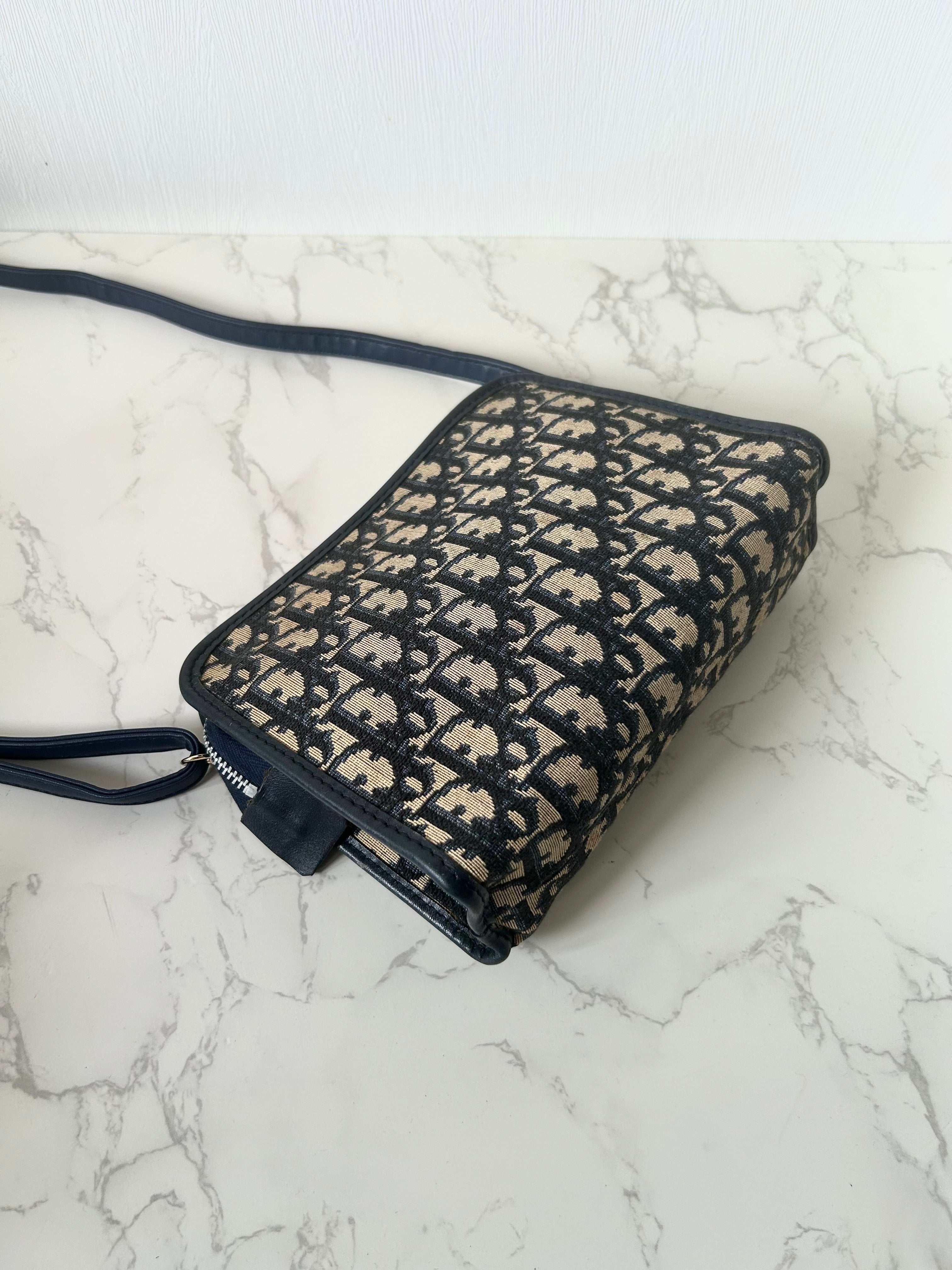 CHRISTIAN DIOR dark blue and black monogram shoulder bag / side bag / oblique bag
