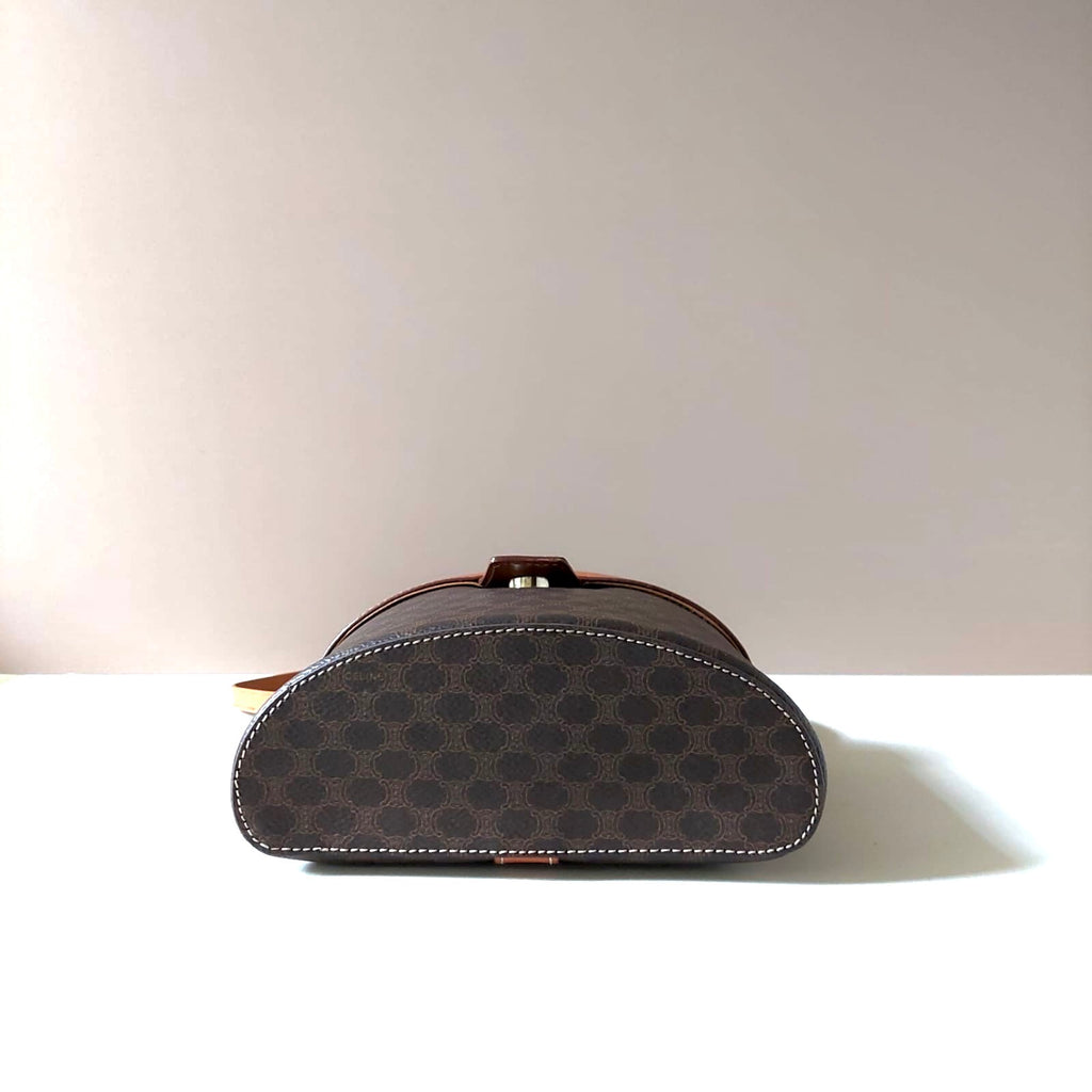 CELINE rare coffee-colored old flower leather Vanity box bag/side bag/crossbody bag/clutch bag